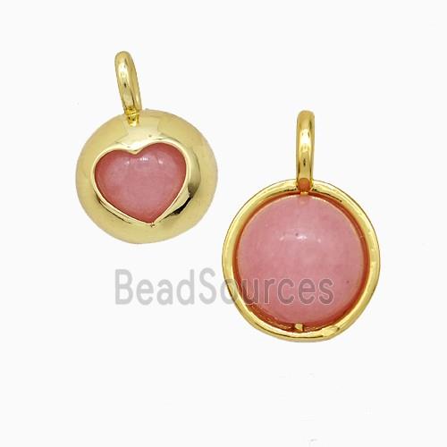 Copper Pendant Pave Pink Dye Jade Heart Gold Plated