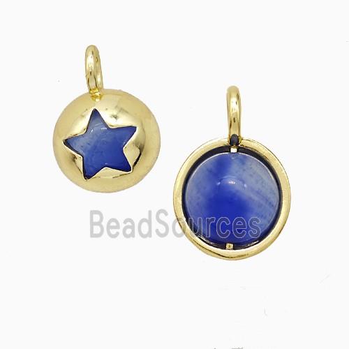 Copper Pendant Pave Blue Dye Jade Star Gold Plated