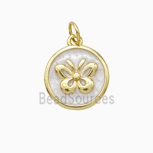 Copper Butterfly Pendant White Painted Circle Gold Plated