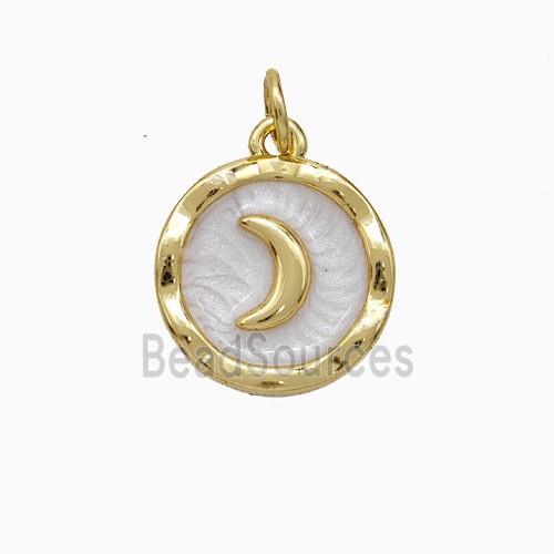 Copper Moon Pendant White Painted Circle Gold Plated