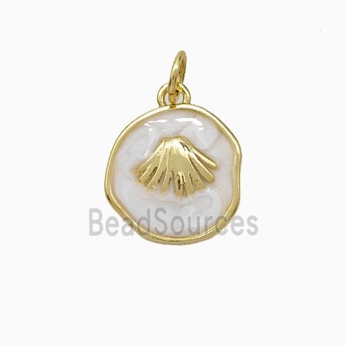 Copper Scallop Shell Pendant White Painted Circle Gold Plated