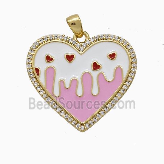 Copper Heart Pendant Pave Zirconia Enamel Gold Plated