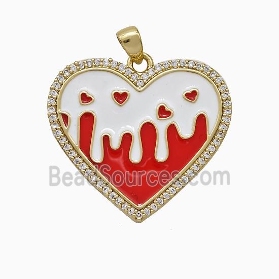 Copper Heart Pendant Pave Zirconia Enamel Gold Plated