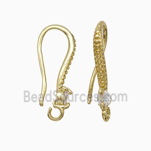 Copper Hook Earrings Pave Zirconia Gold Plated