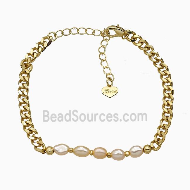 Copper Bracelet With Pearl Heart Love Gold Plated