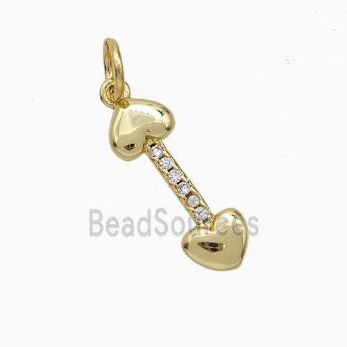 Copper Dogbone Pendant Pave Zirconia Heart Gold Plated