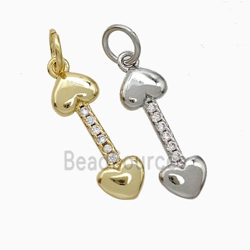 Copper Dogbone Pendant Pave Zirconia Heart Mixed