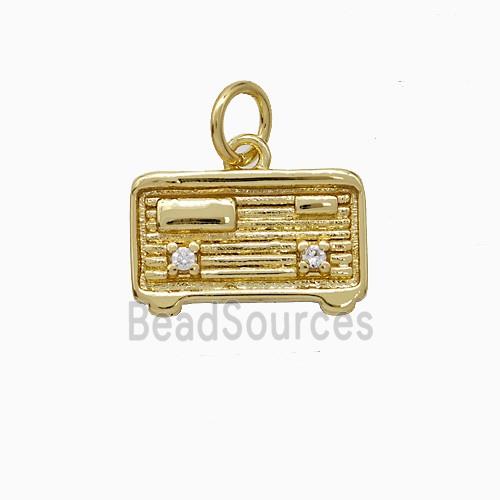 Copper Radio Charms Pendant Pave Zirconia Gold Plated