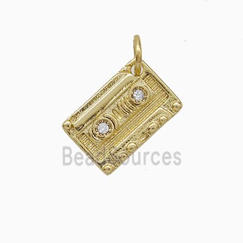 Copper Cassette Pendant Pave Zirconia Gold Plated