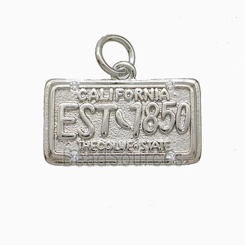 California Nameplate Charms Copper Pendant Pave Zirconia EST1850 Platinum Plated
