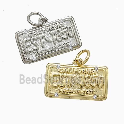 California Nameplate Charms Copper Pendant Pave Zirconia EST1850 Mixed