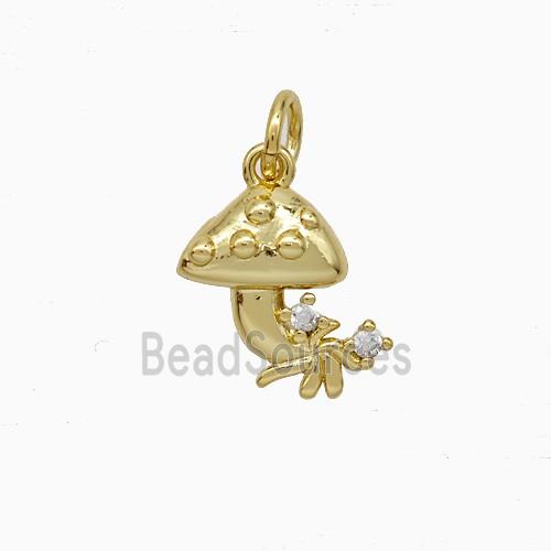 Copper Mushroom Pendant Pave Zirconia Gold Plated