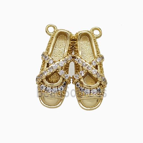 Copper Shoe Pendant Pave Zirconia 2loops Gold Plated