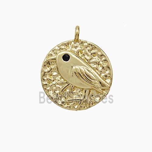 Copper Birds Pendant Circle Hammered Gold Plated