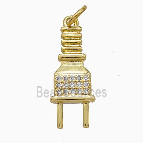 Plug Charms Copper Pendant Pave Zirconia Gold Plated