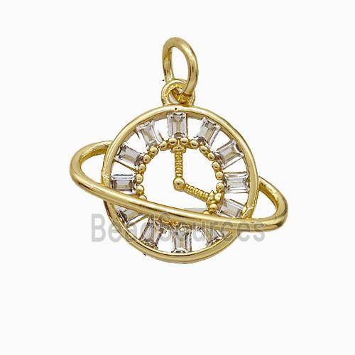Copper Planet Pendant Pave Zirconia Gold Plated