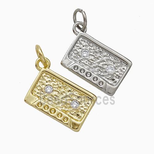 Copper Cassette Pendant Pave Zirconia Hammered Mixed