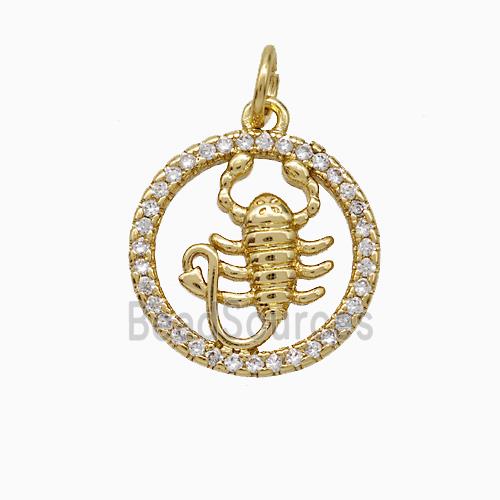 Copper Scorpion Pendant Pave Zirconia Gold Plated