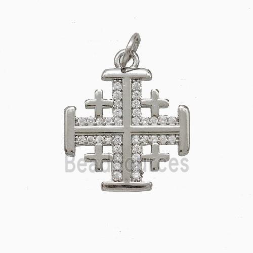 Copper Cross Pendant Pave Zirconia Platinum Plated