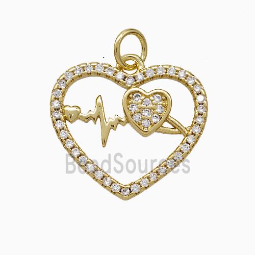 Copper Heart Pendant Pave Zirconia Heartbeat Gold Plated