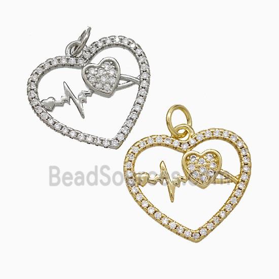 Copper Heart Pendant Pave Zirconia Heartbeat Mixed