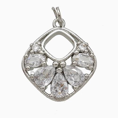 Copper Square Pendant Pave Zirconia Platinum Plated