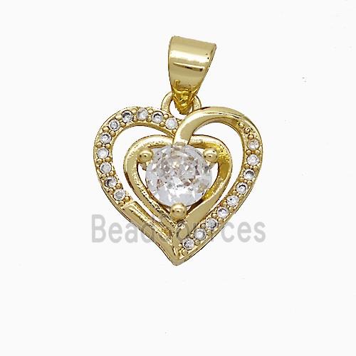 Copper Heart Pendant Pave Zirconia Gold Plated