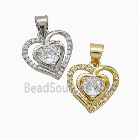 Copper Heart Pendant Pave Zirconia Mixed