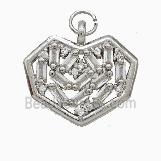 Copper Heart Pendant Pave Zirconia Platinum Plated