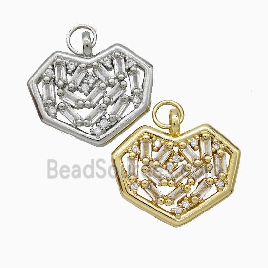 Copper Heart Pendant Pave Zirconia Mixed