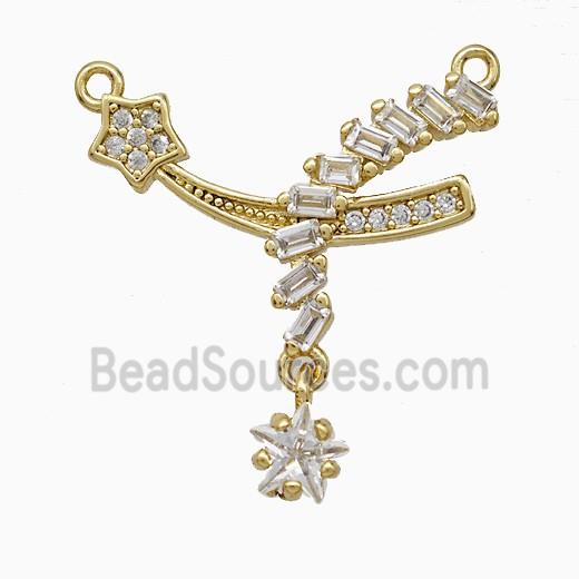 Copper Star Pendant Pave Zirconia Stick 2loops Gold Plated