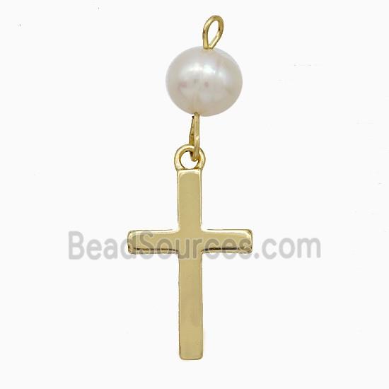 Copper Cross Pendant With Pearlized Resin Gold Plated