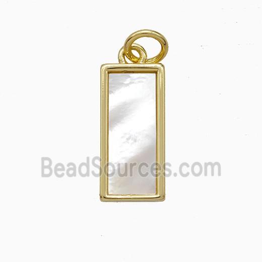Copper Rectangle Pendant Pave Shell Gold Plated