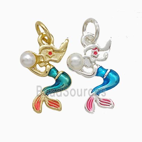 Copper Mermaid Pendant Pave Pearlized Resin Painted Mixed