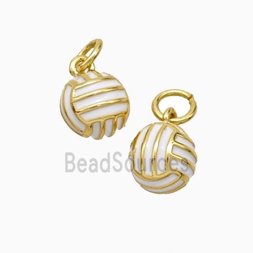 Copper Volleyball Pendant White Enamel Sports Gold Plated