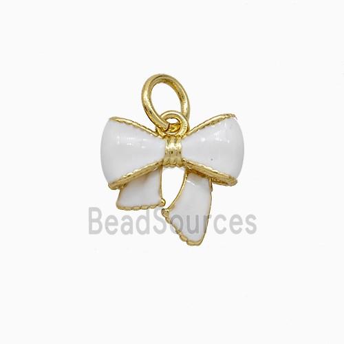 Copper Bowknot Pendant White Enamel Gold Plated