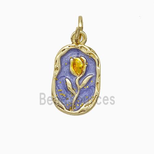 Copper Flower Pendant Purple Painted Gold Plated