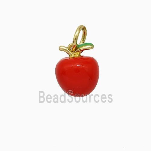 Copper Apple Pendant Red Enamel Gold Plated