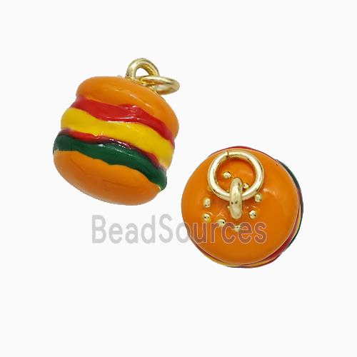 Hamburger Charms Copper Pendant Enamel Gold Plated
