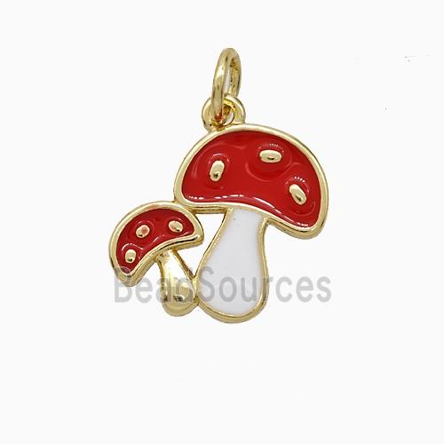 Copper Mushroom Pendant Red Enamel Gold Plated
