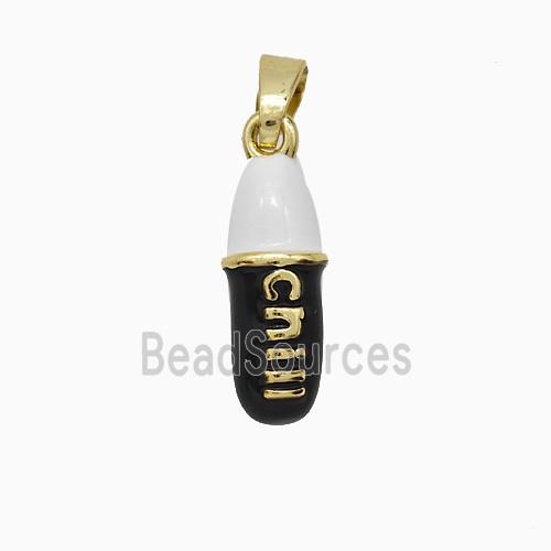 Pill Charms Copper Pendant Black Enamel Gold Plated