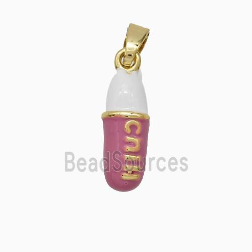 Pill Charms Copper Pendant Pink Enamel Gold Plated