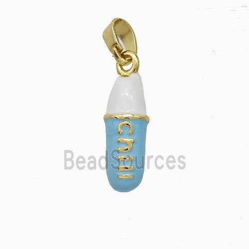 Pill Charms Copper Pendant Blue Enamel Gold Plated