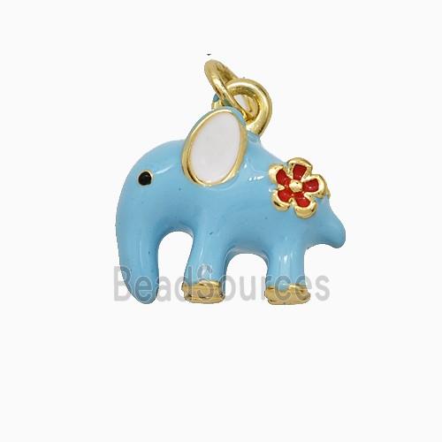 Copper Elephant Pendant Blue Enamel Gold Plated