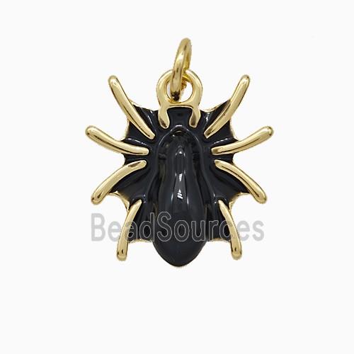 Halloween Spider Charms Copper Pendant Black Enamel Gold Plated