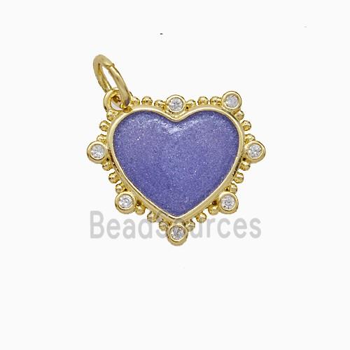 Copper Heart Pendant Pave Zirconia Purple Painted Gold Plated
