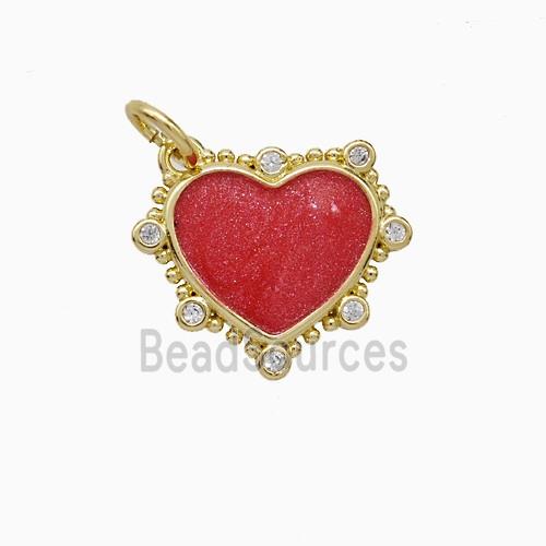 Copper Heart Pendant Pave Zirconia Red Painted Gold Plated