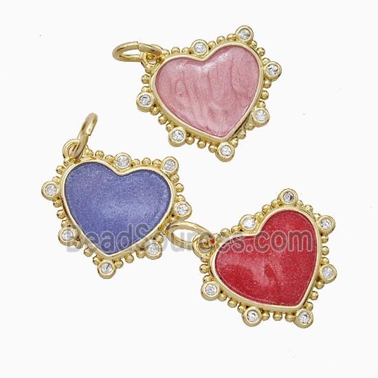 Copper Heart Pendant Pave Zirconia Painted Gold Plated Mixed