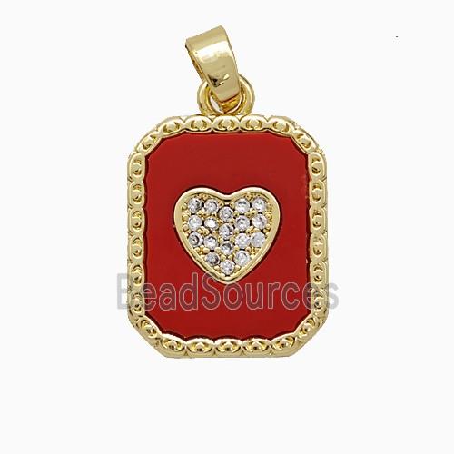Copper Heart Pendant Pave Zirconia Red Shell Rectangle Gold Plated
