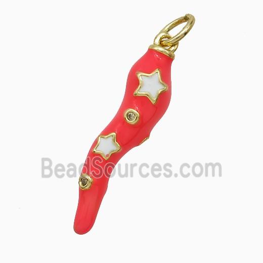 Copper Chili Pendant Pink Enamel Star Gold Plated